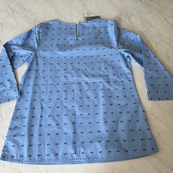 NWT Van Heusen embroidered black bow scoop neck 3/4 sleeve blue blouse XXS top - Picture 5 of 7
